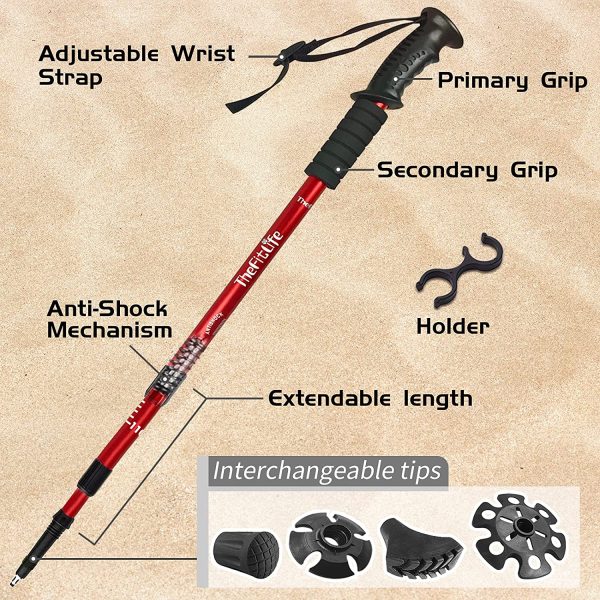 TheFitLife Nordic Walking Trekking Poles - 2 Pack with Antishock and Quick Lock System, Telescopic, Collapsible, Ultralight for Hiking, Camping, Mountaining, Backpacking, Walking, Trekking - Image 3