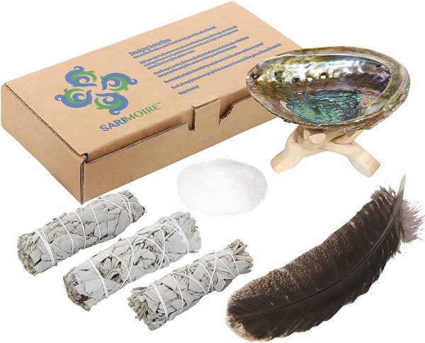 Sage Smudge Kit - White Sage Smudge Sticks ~ Abalone Shell 5-6 in ~ 2 in Tripod Stand ~ 10-12 in Feather and White Sand ~ The Perfect Smudge Kit - Image 4