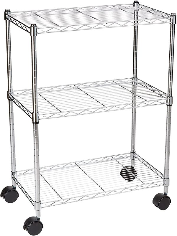 Amazon Basics 3-Shelf Adjustable, Heavy Duty Storage Shelving Unit on 4'' Wheel Casters, Metal Organizer Wire Rack, Chrome (23.2L x 13.4W x 32.75H) - Image 3