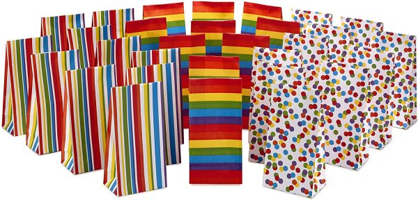 Celebrate Rainbow Party Favor and Wrapped Treat Bags (30 Ct, 10 Each of Vertical Stripes, Horizontal Stripes, Dots) for Birthdays, Baby Showers, School Lunches, Care Packages, May Day - Image 2