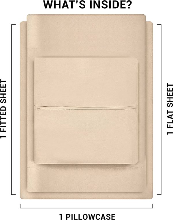 Bed Sheet Set - 3 Piece Twin XL Bedding - Soft Brushed Microfiber Fabric - Shrinkage and Fade Resistant - Easy Care (Twin XL, Beige) - Image 3