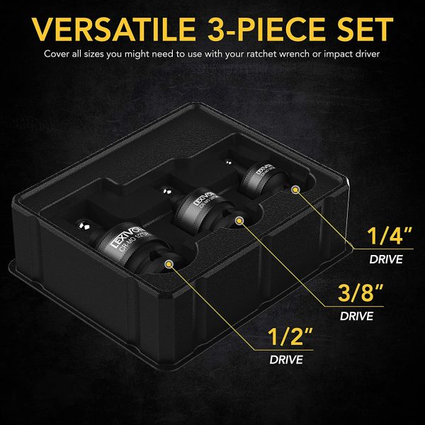 Premium Impact Universal Joint Socket Swivel Set | 3-Piece Ball Spring Design 1/2", 3/8", and 1/4" U-Joint Drive | Cr-Mo Steel - Full Impact Grade (LX-113) - Image 4