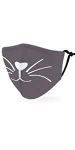  Kid's Reusable, Washable Cloth Face Mask With Filter Pocket - Grey Kitty