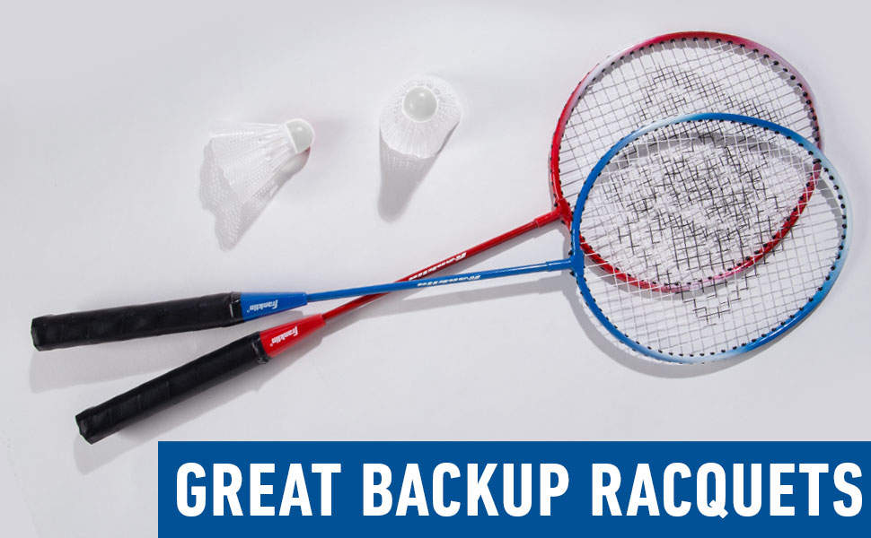 replacement badmitten racket set. 2 player bad mitton rackets for kids + adults. 2 birdies included