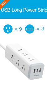 Flat Plug Power Bars with Surge Protector and Flat Extension Cord