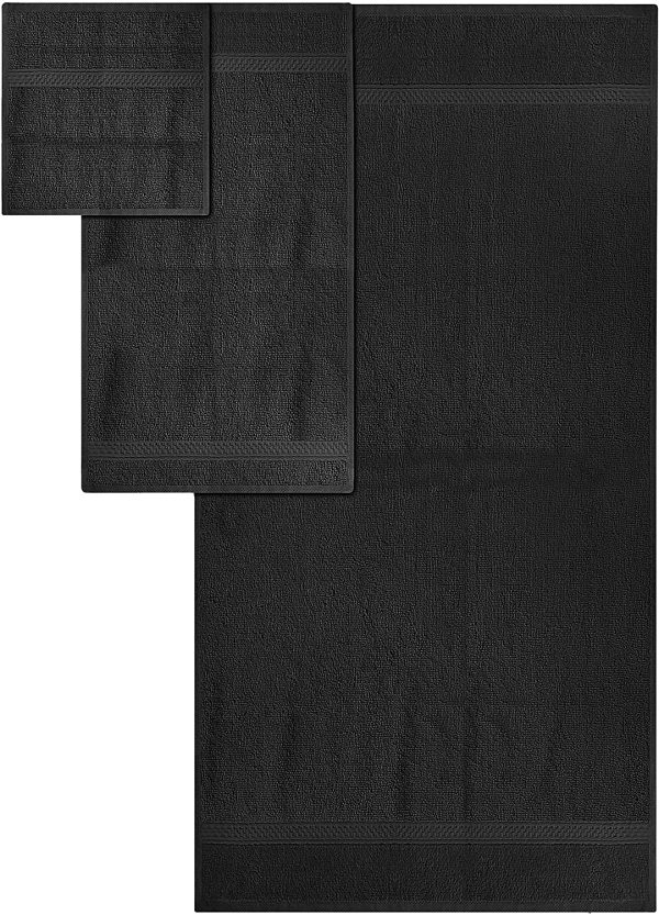 8 Piece Towel Set, Black, 2 Bath Towels, 2 Hand Towels, and 4 Washcloths - Image 7