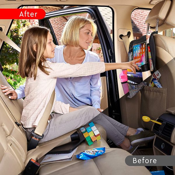 Backseat Car Organizer, Kick Mats Back Seat Protector with Touch Screen Tablet Holder, Car Back Seat Organizer for Kids, Car Travel Accessories, Kick Mat with 9 Storage Pockets 2 Pack - Image 4