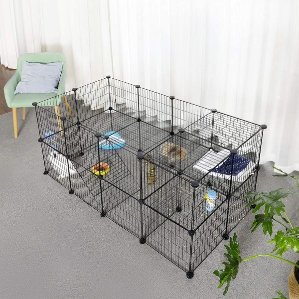 SONGMICS Pet Playpen, Apartment-Style Two-Storey Bunny Fence for Guinea Pigs, Bunnies ULPI02H - Image 3