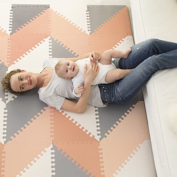 Skip Hop Foam Baby Play Mat: Playspot Interlocking Foam Floor Tiles, 70" x 56", Grey/Peach