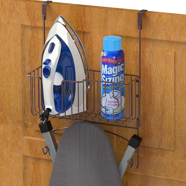 SimpleHouseware Ironing Board Basket Holder Storage Over The Door/Wall Mount, - Image 3