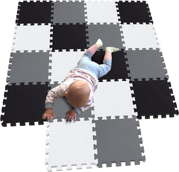 MQIAOHAM playmat foam play tiles interlocking play mat baby play mats for kids floor mats for children foam playmats jigsaw mat baby puzzle mat 18 pieces children rug crawl white black grey 101104112 - Image 4