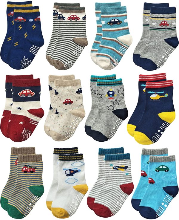 RATIVE Non Skid Anti Slip Cotton Crew Socks With Grips For Baby Infant Toddlers Boys - Image 4