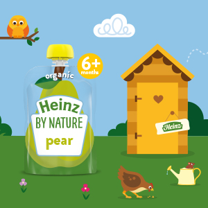 Heinz By Nature Organic natural baby food. Baby pouch puree. Infant food made with acerola cherry