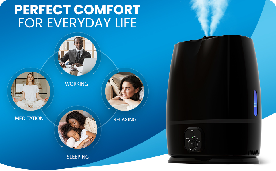 Humidifiers with essential oils can be used while working, relaxing, sleeping, or meditating