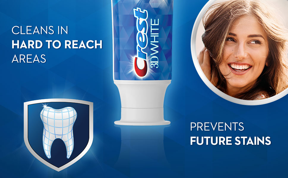 Crest 3D White Arctic Fresh toothpaste cleans hard to reach areas & prevents future stains