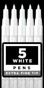 Glass, Wood. Set of 5 Acrylic Paint Markers White Extra-fine tip 0.7mm ?M?