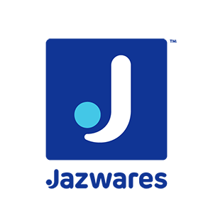 Blue and white Jazwares logo