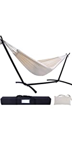 Ohuhu Double Hammock with Steel Stand, Beige