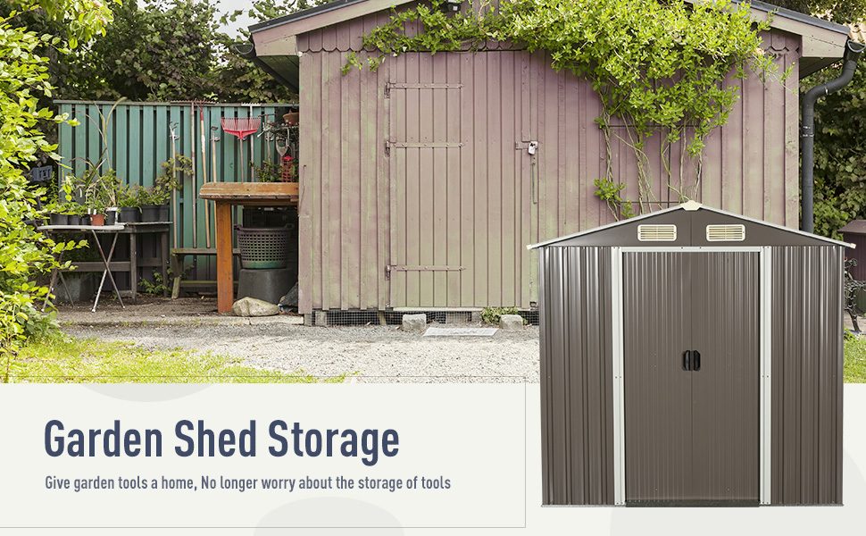 Outsunny 6.3?? x 3.6?? x 6?? Garden Storage Shed Outdoor Patio Yard Metal Tool Storage House w Double