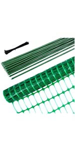 Ohuhu Green 4x100 FT Reusable Netting Plastic Safety Fence Roll 25 Pack 4 FT Stakes