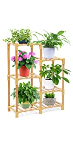 Ohuhu 6 Pots Tiered Bamboo Plant Stand for Indoor Outdoor