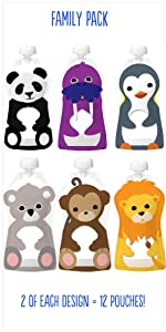 Squooshi Reusable Food Pouches - Assorted Fun Designs