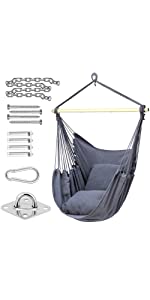 Ohuhu XL Portable Hanging Chair with 2 Cushions, Grey