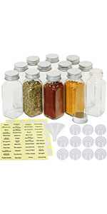 12-Pack 6 Ounce Square Spice Bottles w/ labels