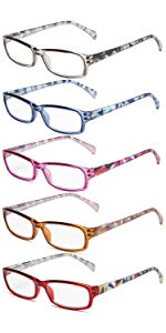 Kerecsen 5 Pairs Fashion Ladies Reading Glasses Spring Hinge Pattern Design Readers