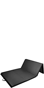 PRISP Black workout Mat 240cm, in a seating shape showing the folded lines on a white background