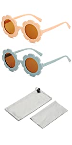 2 PCS Kids Sunglasses, Round Flower Cute Toddler Sunglasses UV400 Protection,