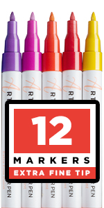  Stone, Ceramic, Glass, Wood. Set of 12 Acrylic Paint Markers Extra-fine tip ?M?