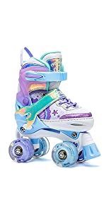 NEMONE Mermaid 4 Size Adjustable Light up Roller Skates for Girls