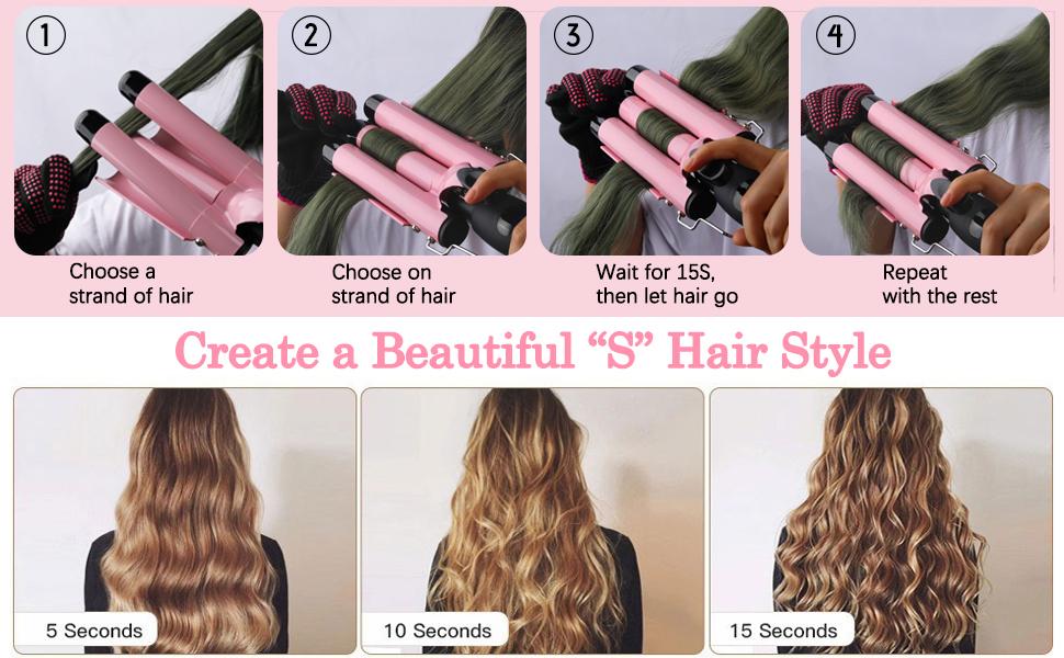 babyliss crimper beach wave hair ceramic triple iron three wand curler waver iron 25mm chi tools