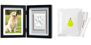 Black pet frame with impression clay material and tools to create pawprint impression