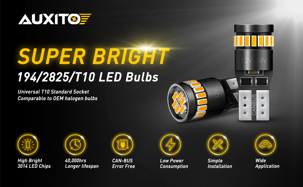 auxito t10 194 168 amber yellow led bulbs