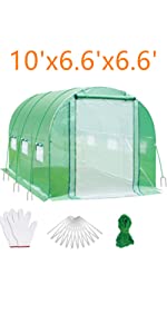 Ohuhu 10'x6.6'x6.6' Greenhouse with Zippered Screen Doors & 6 Screen Windows