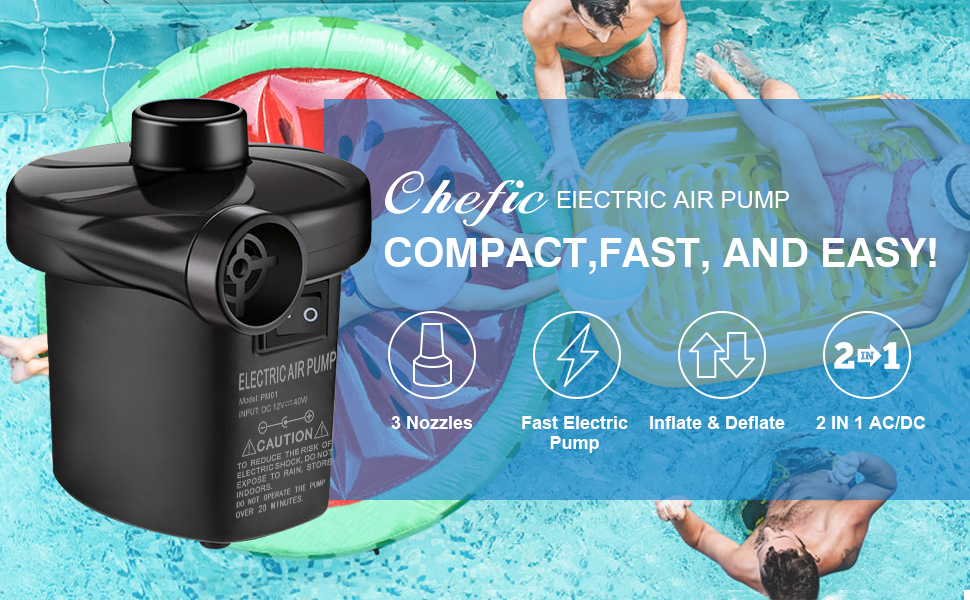 Chefic Fast Quick Fill Electric Air Pump For Various Inflatables 