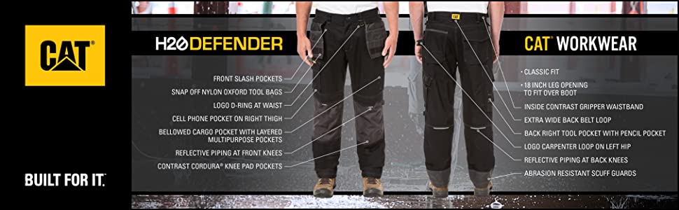 cat caterpillar carhartt dickies pant water resistant stretch fabric reflective knee pad workwear