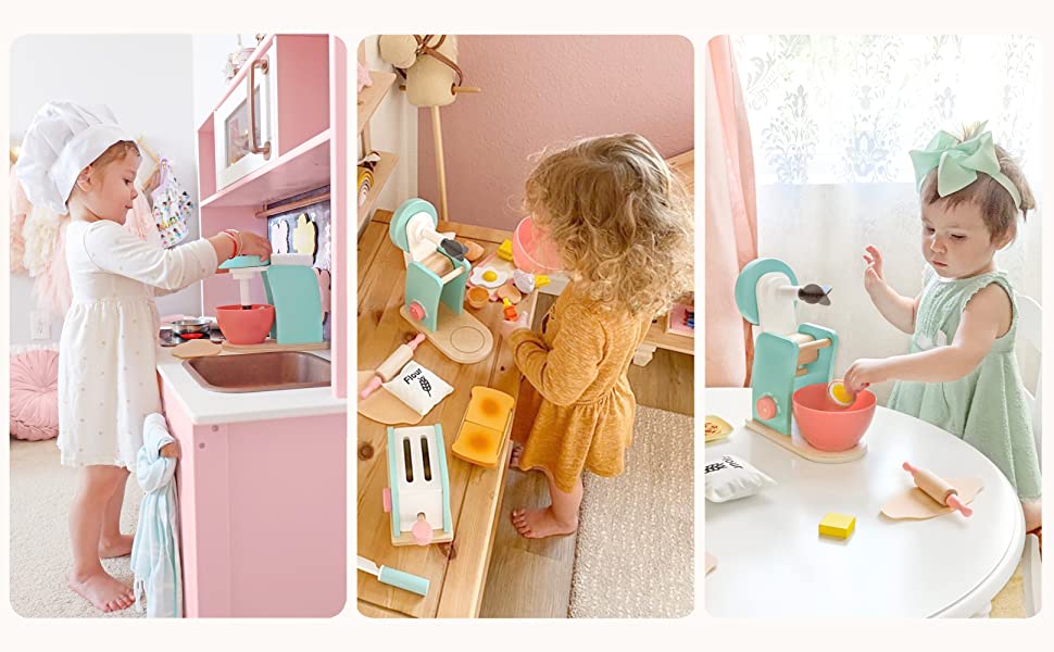 wooden toys play kitchen set