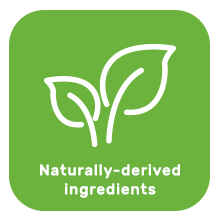 Naturally derived ingredients with plant leaf image. 