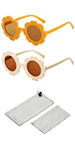 2 PCS Kids Sunglasses, Round Flower Cute Toddler Sunglasses UV400 Protection,