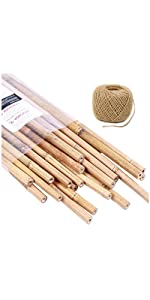 Ohuhu Bamboo Stakes 4 FT with Hemp Ropes, 25 pack