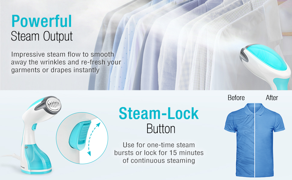 Powerful Steam Output and Steam-Lock Button