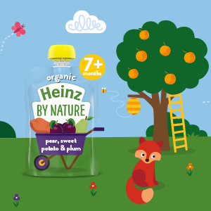 Heinz By Nature Organic natural baby food. Baby pouch puree. Infant food made with acerola cherry