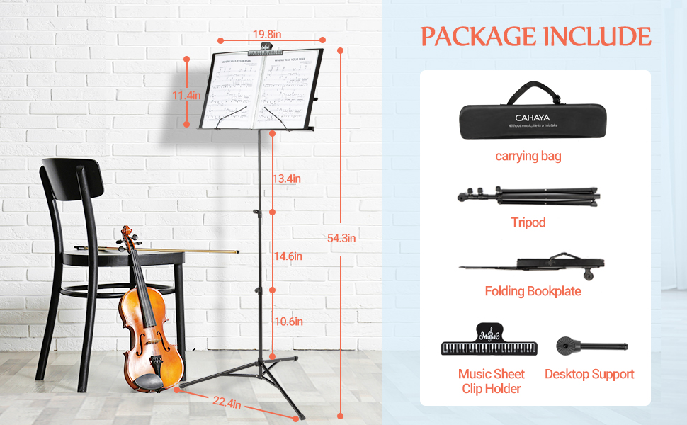 CAHAYA sheet music stand folding with carry bag adjustable book plates tray