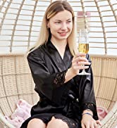 DaysU Lace Satin Robes for Women, Mid-length Silk Bathrobes for Women, Womens Robes for Loungewea...
