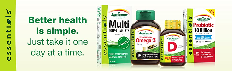Jamieson Essentials, Essential vitamins, natural health products, omega-3, multivitamin, vitamin d