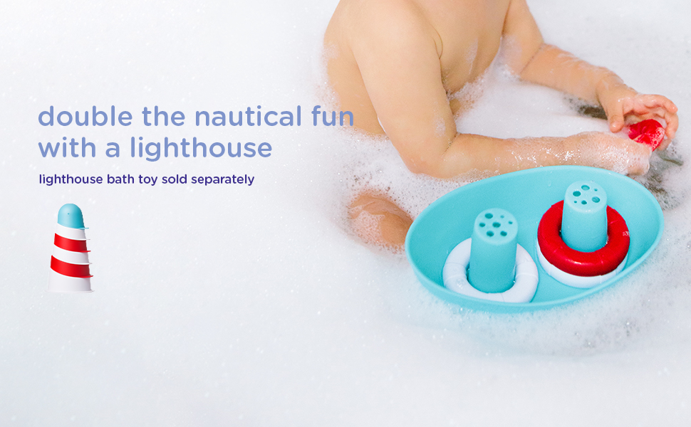 double the nautical fun with a lighthouse. lighthouse bath toy sold separately