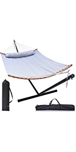 Ohuhu 55x75 Inch Double Hammock with Stand, Blue